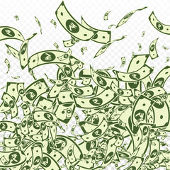 Obraz premium Indian rupee notes falling. Messy INR bills on tra