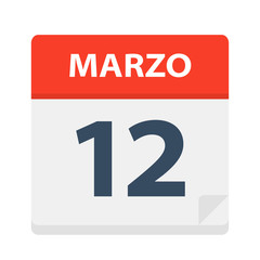 Marzo 12 - Calendar Icon - March 12. Vector illustration of Spanish Calendar Leaf