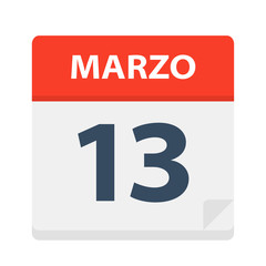 Marzo 13 - Calendar Icon - March 13. Vector illustration of Spanish Calendar Leaf