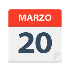 Marzo 20 - Calendar Icon - March 20. Vector illustration of Spanish Calendar Leaf