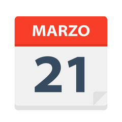 Marzo 21 - Calendar Icon - March 21. Vector illustration of Spanish Calendar Leaf