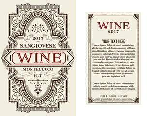 Vintage wine label with floral frame. Vector layered