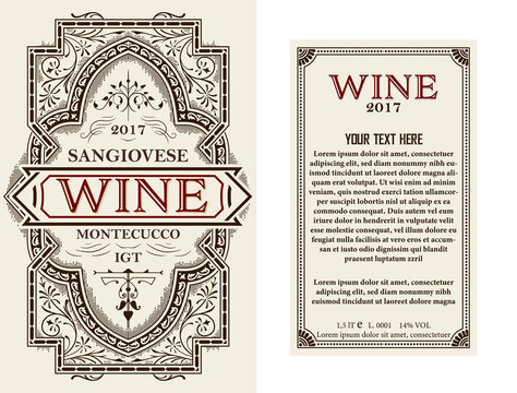 Vintage wine label with floral frame. Vector layered