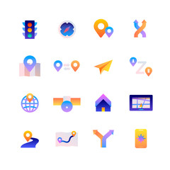 Set of Navigation. Vector Gradient Icons. Editable Color. 48x48 Pixel.
