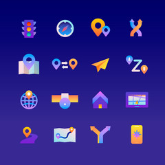 Set of Navigation. Vector Gradient Icons. Editable Color. 48x48 Pixel.
