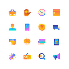 Set of Online Shopping. Vector Gradient Icons. Editable Color. 48x48 Pixel.