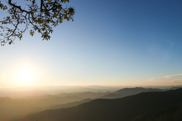 Fototapeta na wymiar sunset or sunrise near the mountain