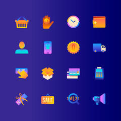 Set of Online Shopping. Vector Gradient Icons. Editable Color. 48x48 Pixel.