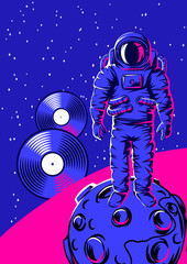 Fototapeta premium Illustration of astronaut on moon.