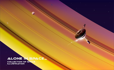 Exploring space. A probe is flying near Saturn.