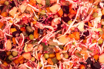 background of vegetable salad sliced ​​and seasoned with vegetable oil