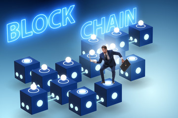 Blockchain innovative concept with businessman 