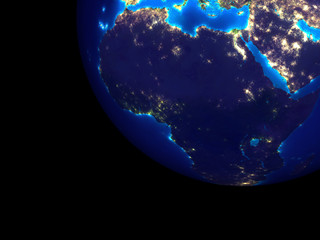 Africa from space at night. Very high detail of Earth surface with very bright city lights.