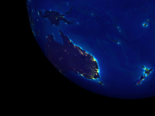 Australia from space at night. Very high detail of Earth surface with very bright city lights.