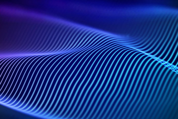 3D Sound waves. Big data abstract visualization. Digital technology concept: virtual landscape. Futuristic background. Blue sound waves, visual audio waves equalizer, EPS 10 vector illustration.