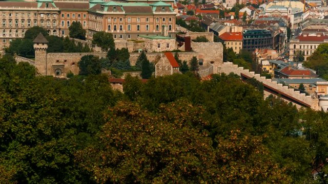 Telephoto shot of Buda Castle, in Budapest, Hungary. Built in 1265, it was used as a palace complex of the Hungarian kings