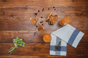Fitness breakfast with freshly squeezed juice and wafers