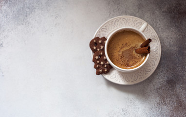 Cup of espresso coffee and chocolate cookies