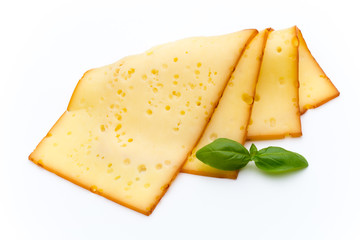 Cheese slices isolated on the white background.