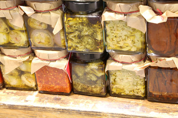 glass jars with Calabrian specialties for sale in the specialty