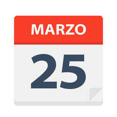 Marzo 25 - Calendar Icon - March 25. Vector illustration of Spanish Calendar Leaf