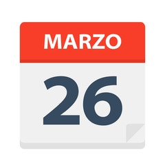 Marzo 26 - Calendar Icon - March 26. Vector illustration of Spanish Calendar Leaf