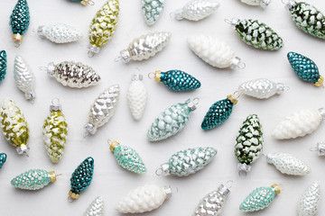 Christmas composition. Gifts, cones decorations on white background. Christmas, winter, new year concept. Flat lay, top view, copy space..  Flat lay. Top view.