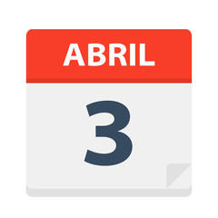 Abril 3 - Calendar Icon - April 3. Vector illustration of Spanish Calendar Leaf