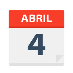 Abril 4 - Calendar Icon - April 41. Vector illustration of Spanish Calendar Leaf