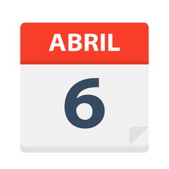 Abril 6 - Calendar Icon - April 6. Vector illustration of Spanish Calendar Leaf