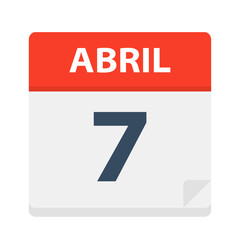 Abril 7 - Calendar Icon - April 7. Vector illustration of Spanish Calendar Leaf