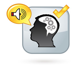 human head silhouette with brain and gears