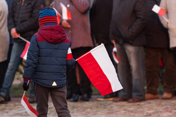 Chłopiec z flagami Polski