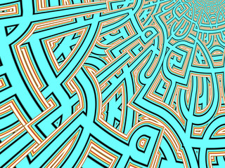 Abstract tangled maze for art projects, business, banner, template, card. 3D illustration