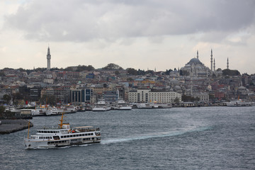Fototapeta na wymiar Waterfront harbor on the Bosporus Strait of Istanbul, Turkey