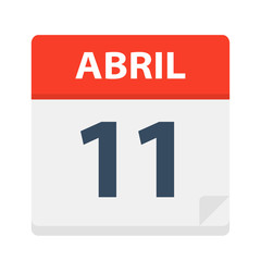 Abril 11 - Calendar Icon - April 11. Vector illustration of Spanish Calendar Leaf