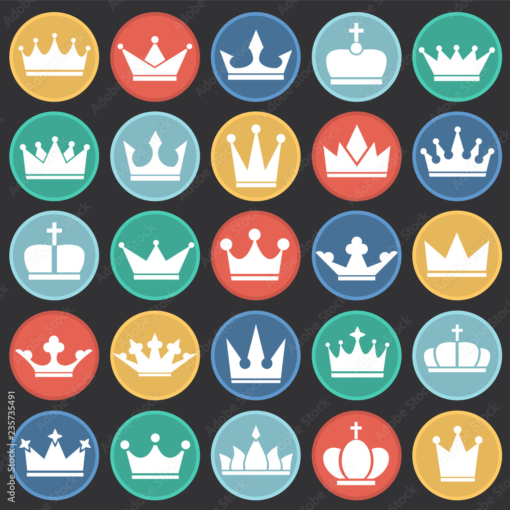 Fototapete crown icon set color on flat background background for graphic and web design, modern simple vector 