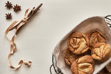 muffins in a basket on a white background. hygge style