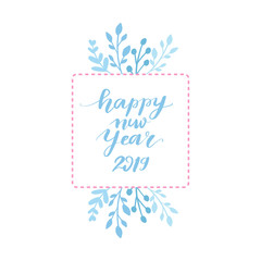 Obraz premium Merry Christmas and Happy New Year vector card. Frame, border with leaves and branches.