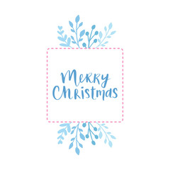 Merry Christmas and Happy New Year vector card. Frame, border with leaves and branches.