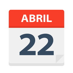 Abril 22 - Calendar Icon - April 22. Vector illustration of Spanish Calendar Leaf