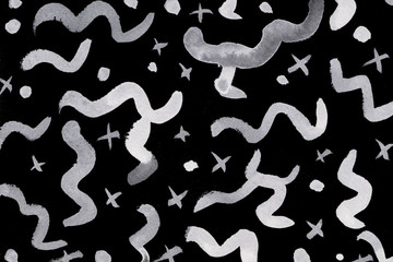 Black ink abstract background with waves and strokes on white paper background. Trendy look. Chaotic abstract organic design