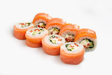 Japan sushi rolls isolated on white background