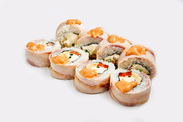 Japan sushi rolls isolated on white background