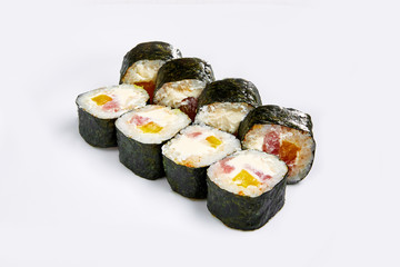 Japan sushi rolls isolated on white background