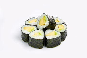 Japan sushi rolls isolated on white background