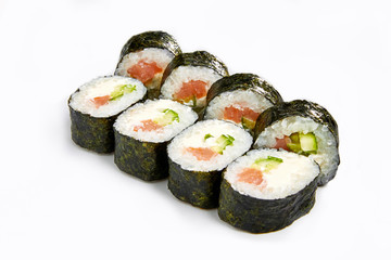 Japan sushi rolls isolated on white background