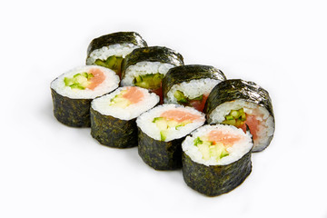 Japan sushi rolls isolated on white background