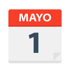 Mayo 1 - Calendar Icon - May 1. Vector illustration of Spanish Calendar Leaf