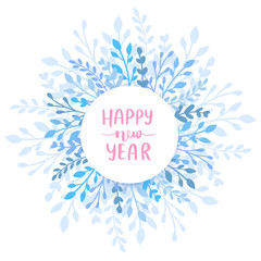 Obraz premium Merry Christmas and Happy New Year vector card. Holidays frame with leaves and branches.